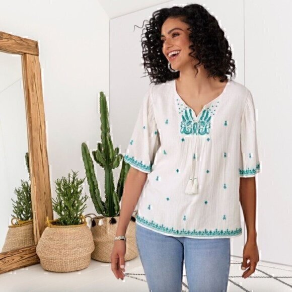 Soft Surroundings white embroidered boho blouse - Picture 1 of 6